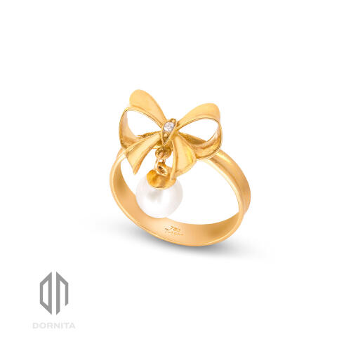 انگشتر طلا طرح پاپیون با مروارید کد 806CR