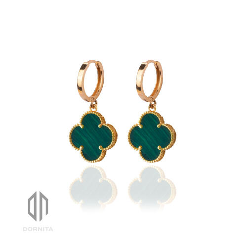 گوشواره طلا طرح ونکلیف با سنگ مالاکیت کد 296XE
