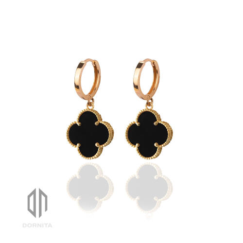گوشواره طلا طرح ونکلیف با سنگ اونیکس کد 297XE