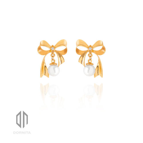 گوشواره طلا طرح پاپیون با مروارید کد 298XE